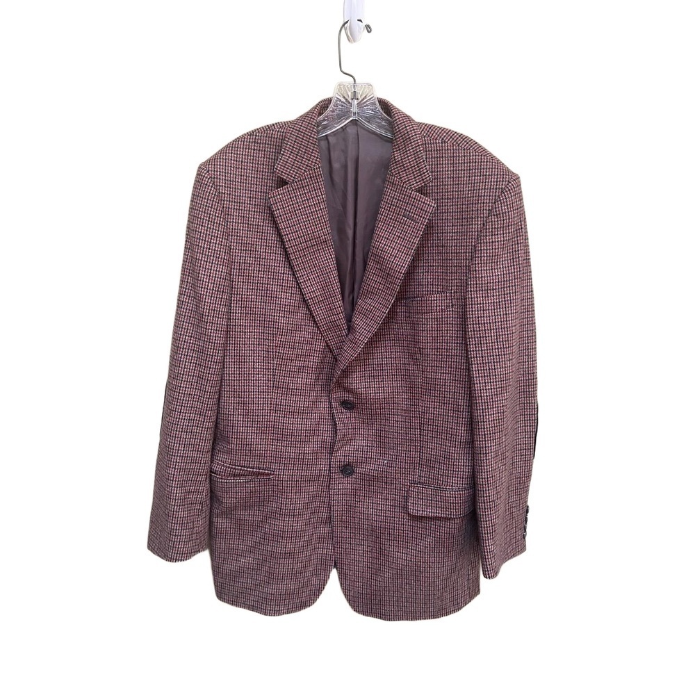 Zegna Houndstooth Wool Angora Blazer Leather Elbow Patches 2 Button Lapel 52 R